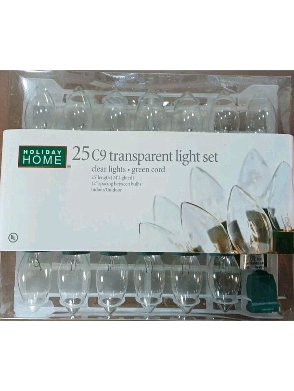 Holiday Home - All Occasions - 25 Clear White C9 Lights Christmas Green NEW VTG